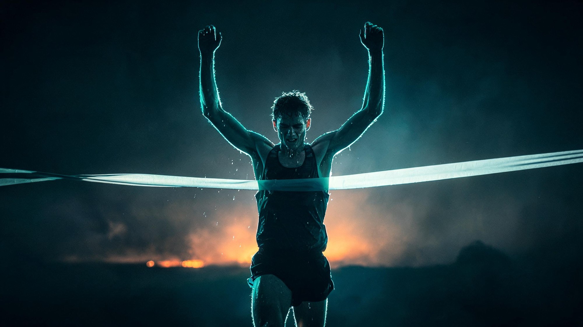 Arms raised at the edge of effort: the moment the work pays off, at any stage.