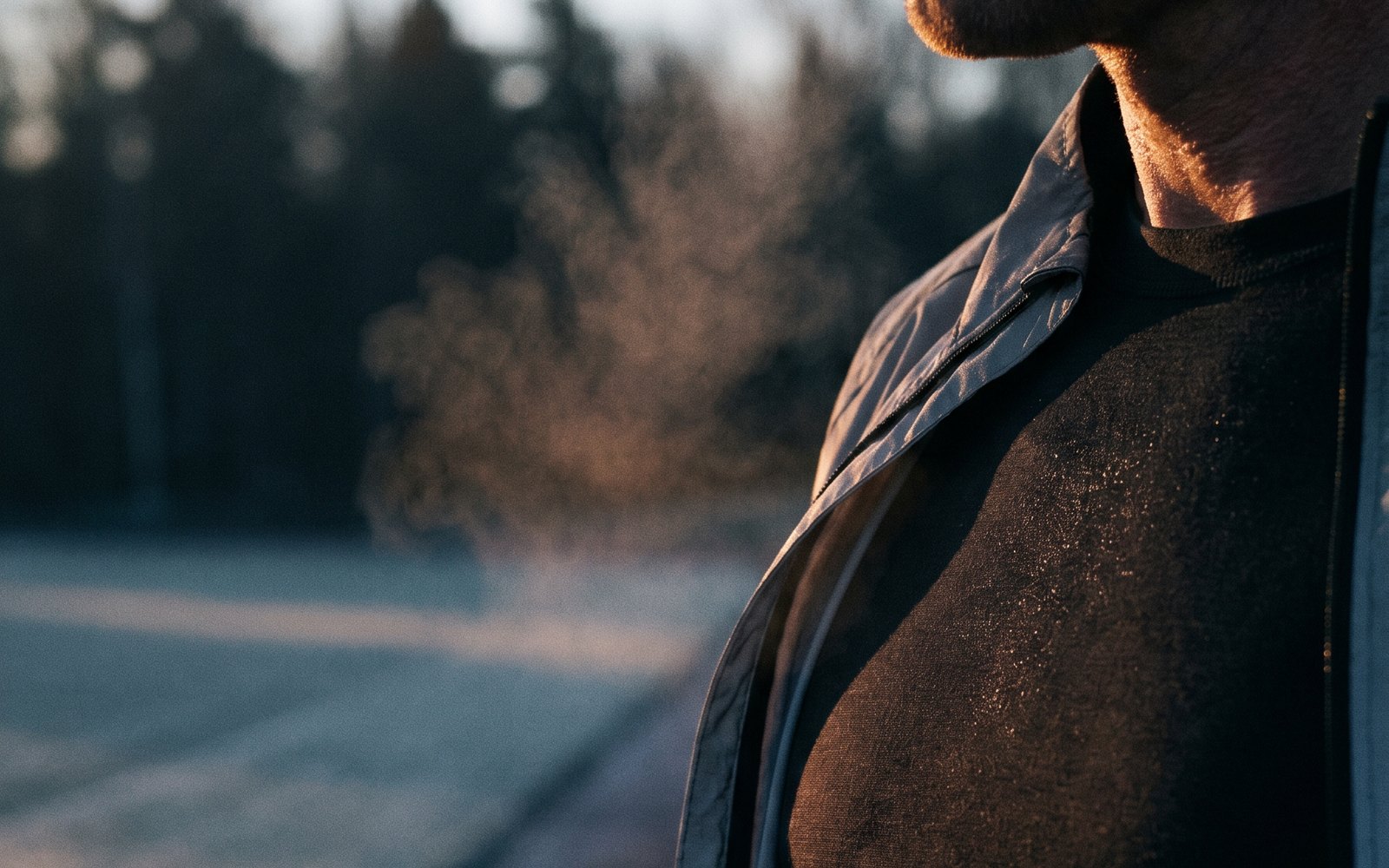 Dawn at the edge of a frosted road: the engine rebuilds first